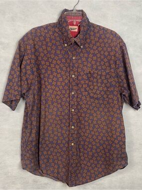 Vintage Merona Shirt Mens Large Purple Pink Button Down Short Sleeve 90s Retro